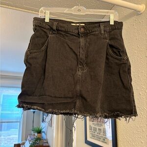 We The Free (Free People) Black Denim Mini Skirt with distressed hem, size 30